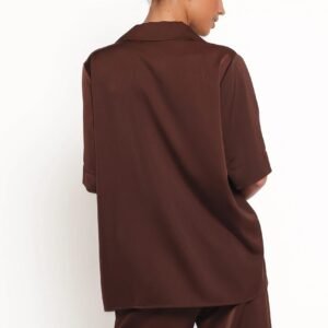 Alternative view of Short Sleeve Shirt with V Neck Notch Lapel Collar and Pockets