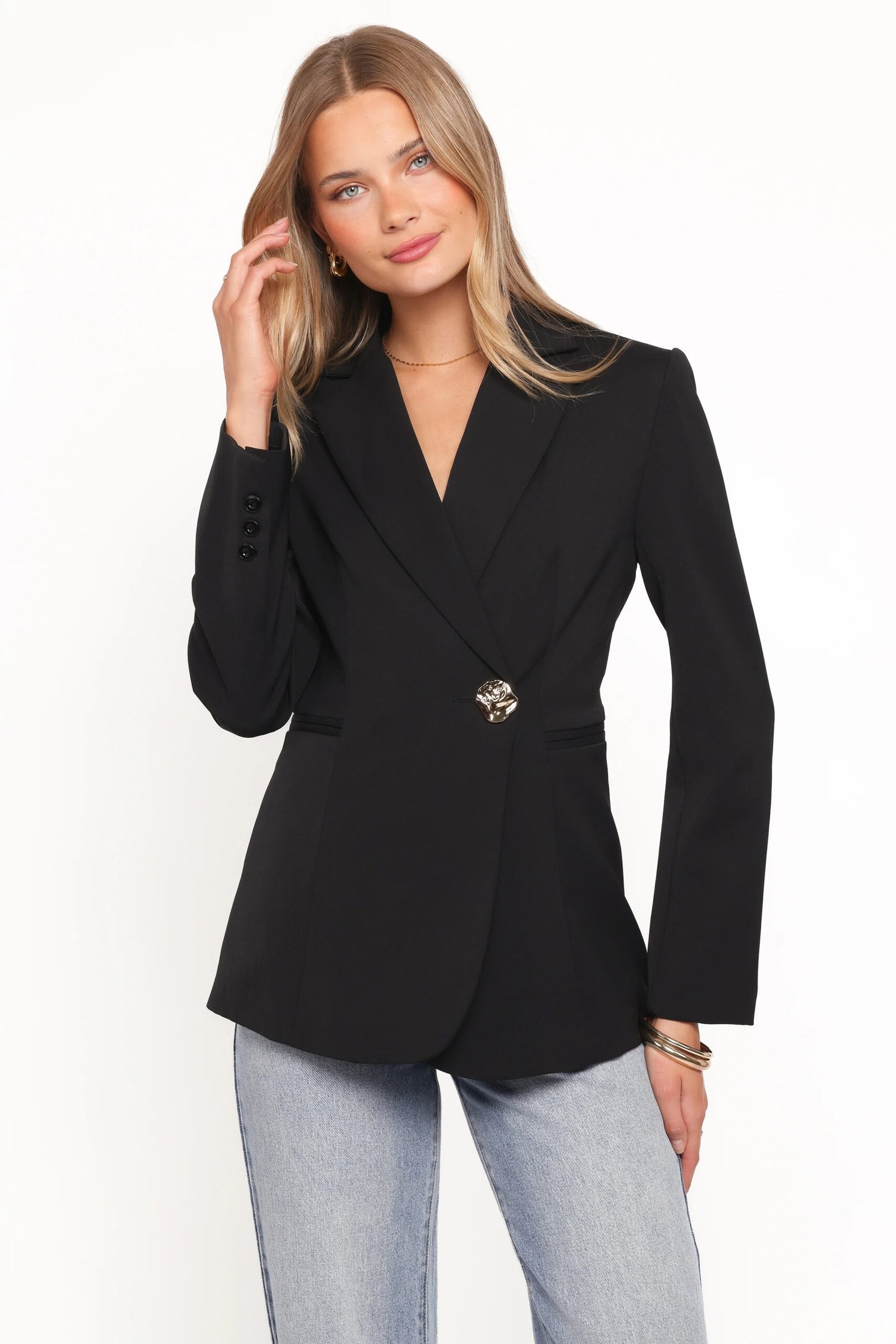 Single Button Blazer with Notch Lapels and Welt Pocket - Image 4