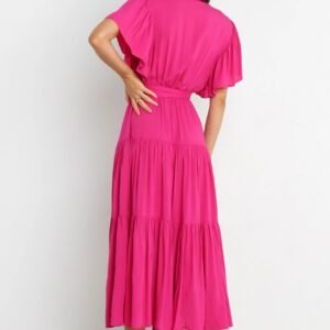 Alternative view of V Neck Midi Dress with Ruffle Sleeves and Waist Tie