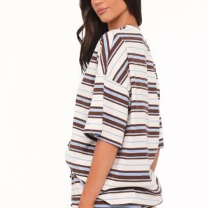 Alternative view of Striped Oversized Tee and High Rise Shorts Set with Drawstring Waist