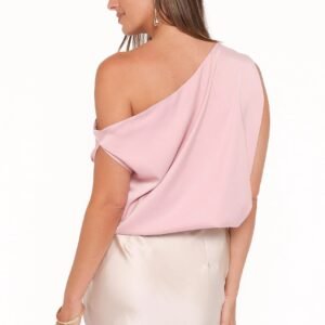Alternative view of Off Shoulder Top with Asymmetrical Neckline and Pleated Detail