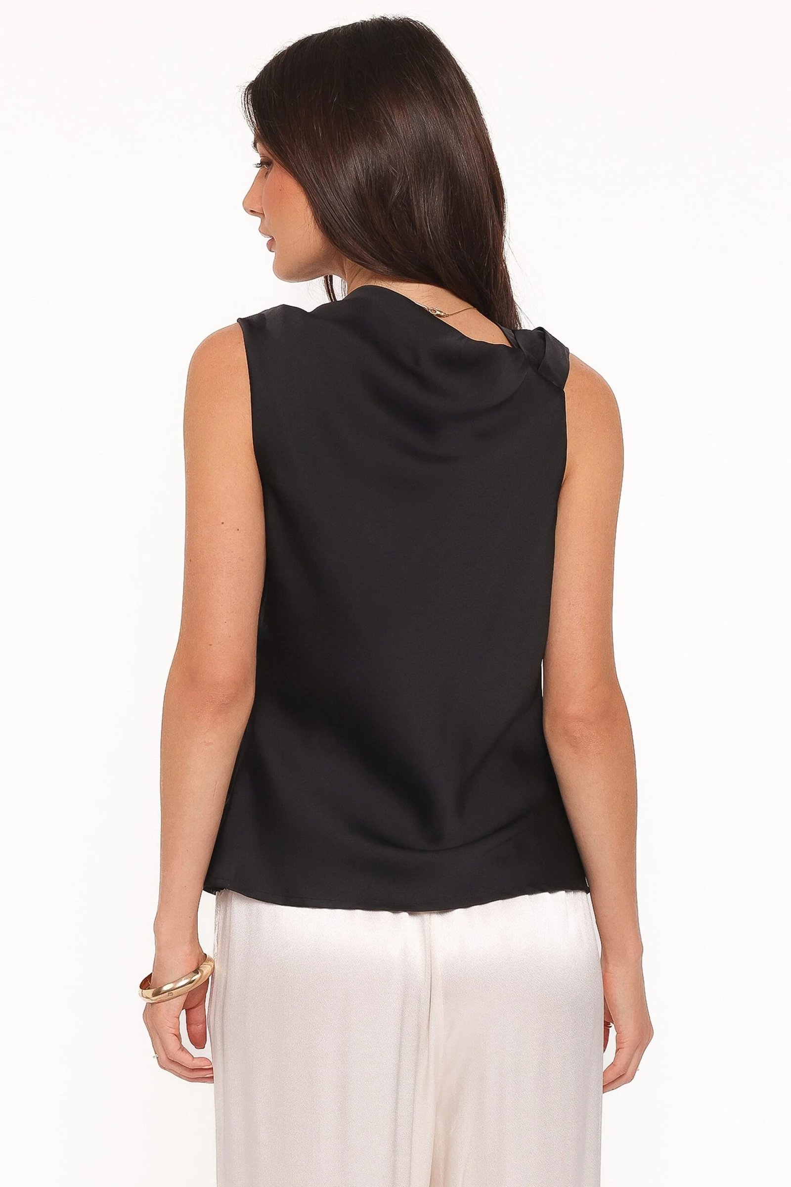 Cowl Neck Satin Feel Top with Sleeveless Design - Image 2