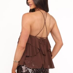 Alternative view of Chiffon Halter Neck Top with Ruffle Detail and Cross Back