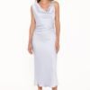 Cowl Neck Satin Maxi Dress with Gold Hardware Detail