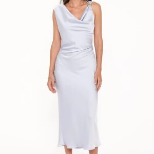 Cowl Neck Satin Maxi Dress with Gold Hardware Detail