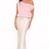 Off Shoulder Top with Asymmetrical Neckline and Pleated Detail