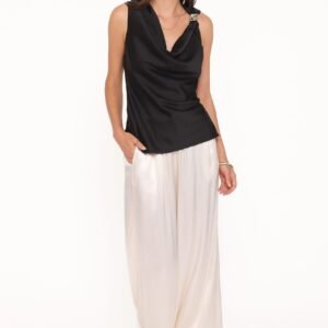 Cowl Neck Satin Feel Top with Sleeveless Design