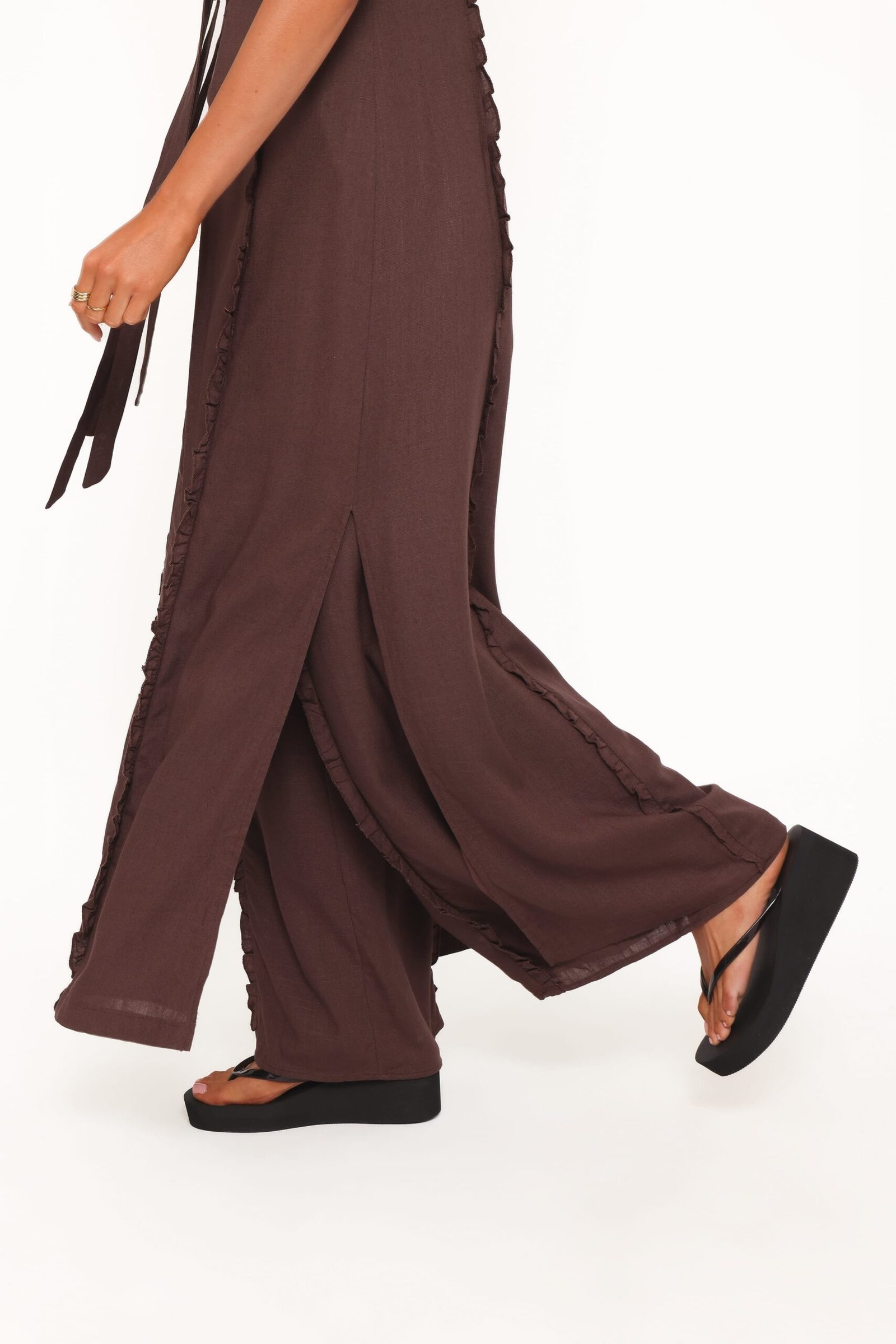 Frill Tie Front V Neck Longline Top with Wide Straps - Image 4