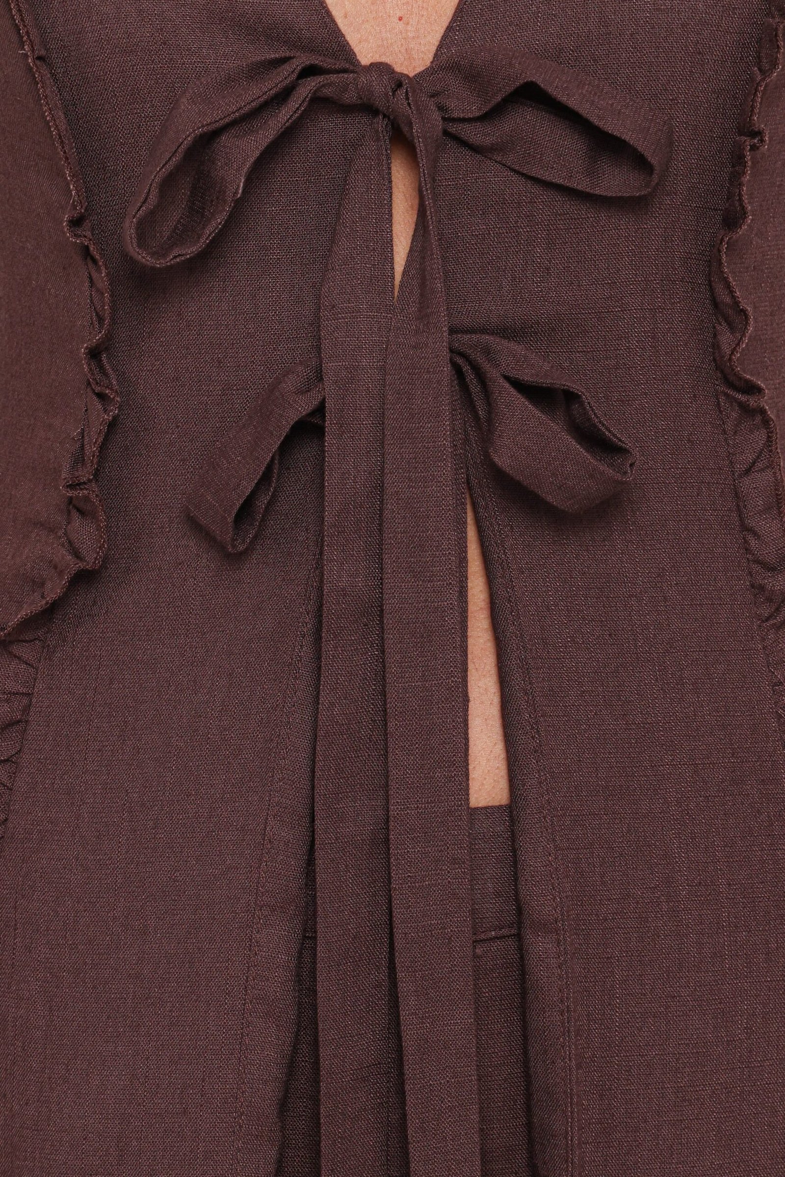 Frill Tie Front V Neck Longline Top with Wide Straps - Image 5