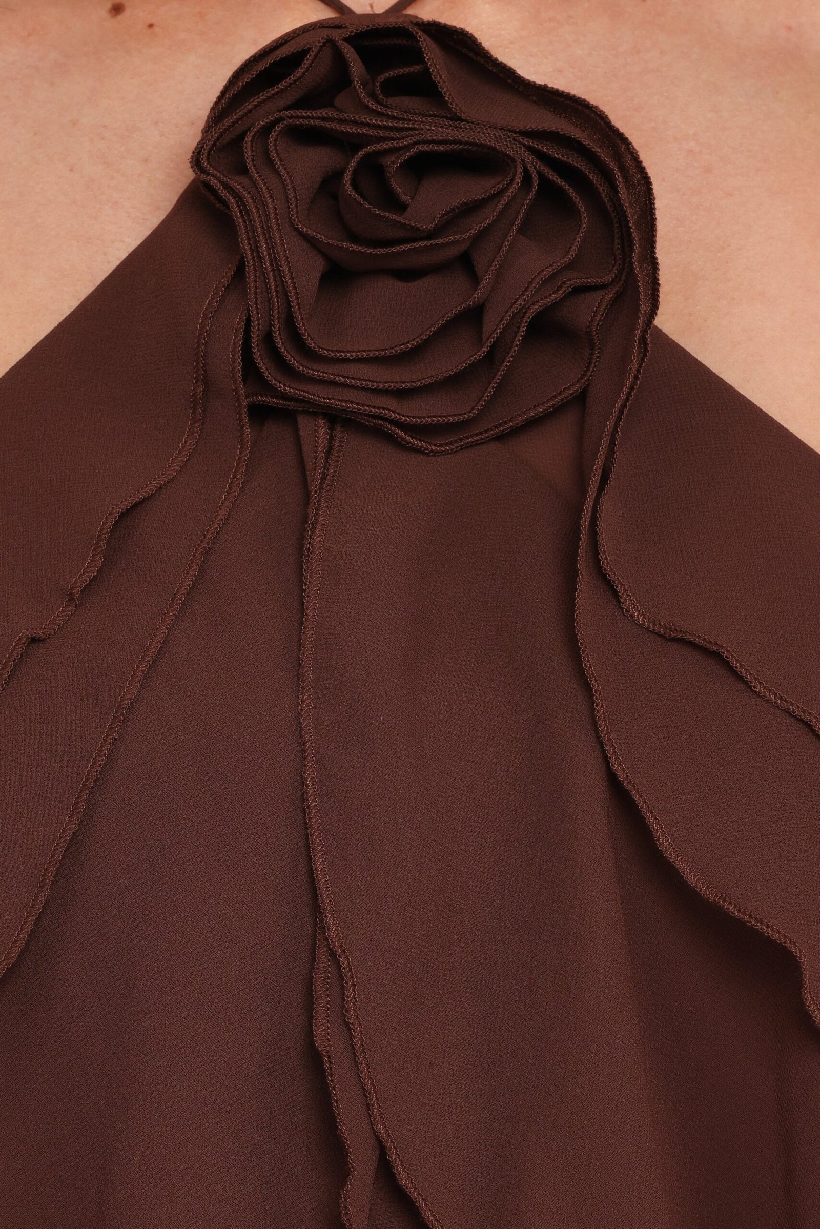 Chiffon Halter Neck Top with Ruffle Detail and Cross Back - Image 4
